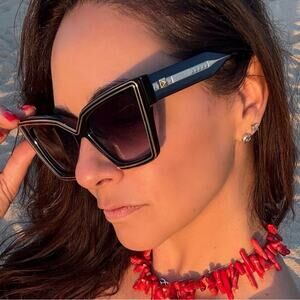 New! Valentino V Grace VLS 126A, Black and Gold Sunglasses, Authentic